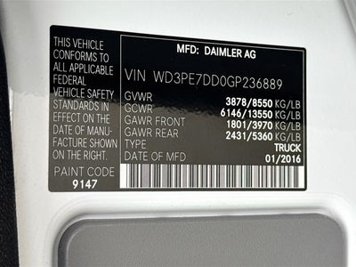 2016 Mercedes-Benz Sprinter 2500 Cargo 144 WB BlueTEC®